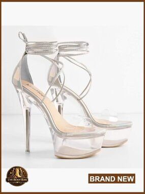 Clear Platform Stiletto Heels Lace Up Strappy Sexy High Heels Party Shoes